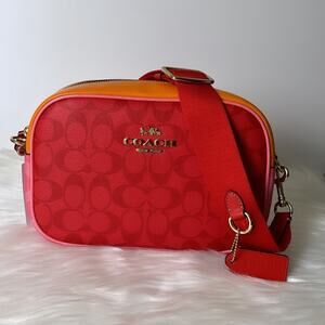 NWT Coach Jamie Camera Bag In Blocked Signature Canvas/Red/ Smooth Leather